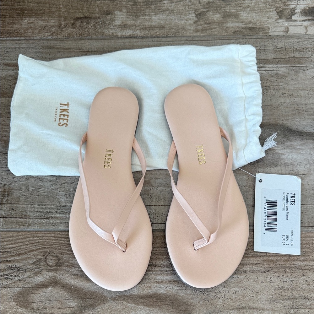 TKEES Soft Blush Minimal Leather Flip Flops